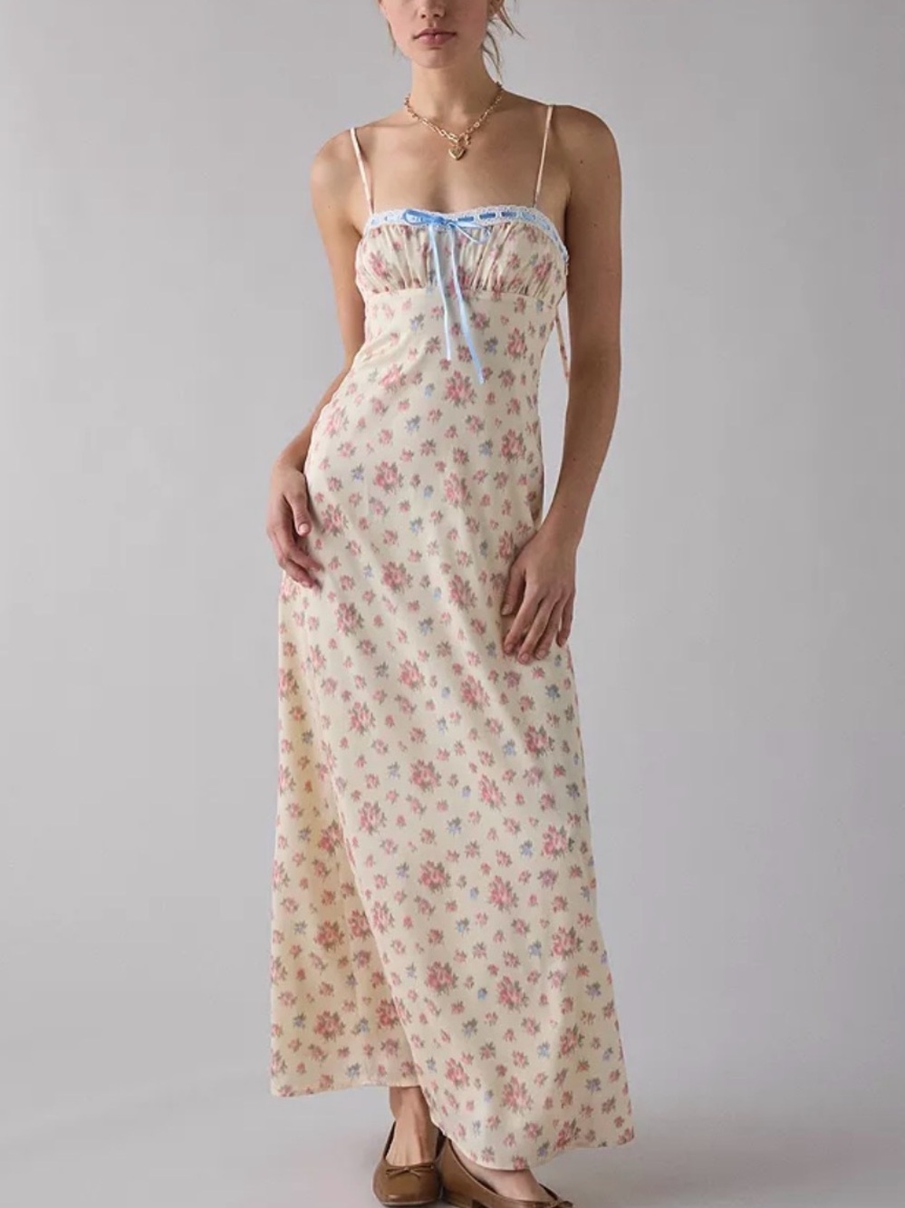 Urban Outfitters Floral Slip Dress with Lace Trim